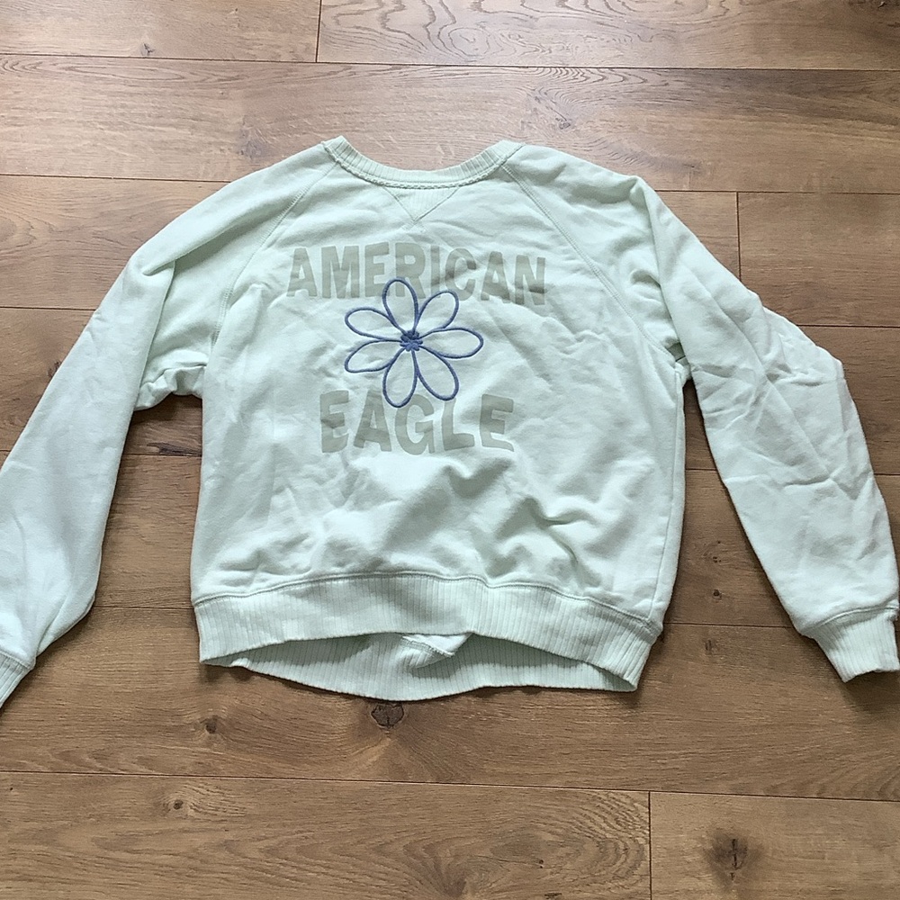 American Eagle Outfitters Cream Sweatshirt with Blue Flower